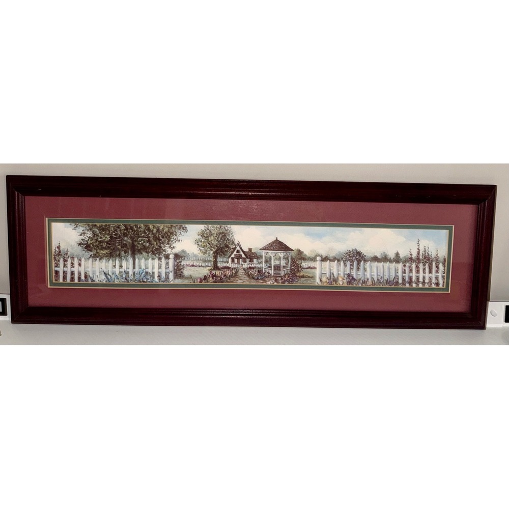 Glenda Turley Garden Gazebo Panoramic Framed Print 26x8x1 Country Decor
